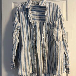 Abercrombie & Fitch Light Blue and White Striped Shirt
